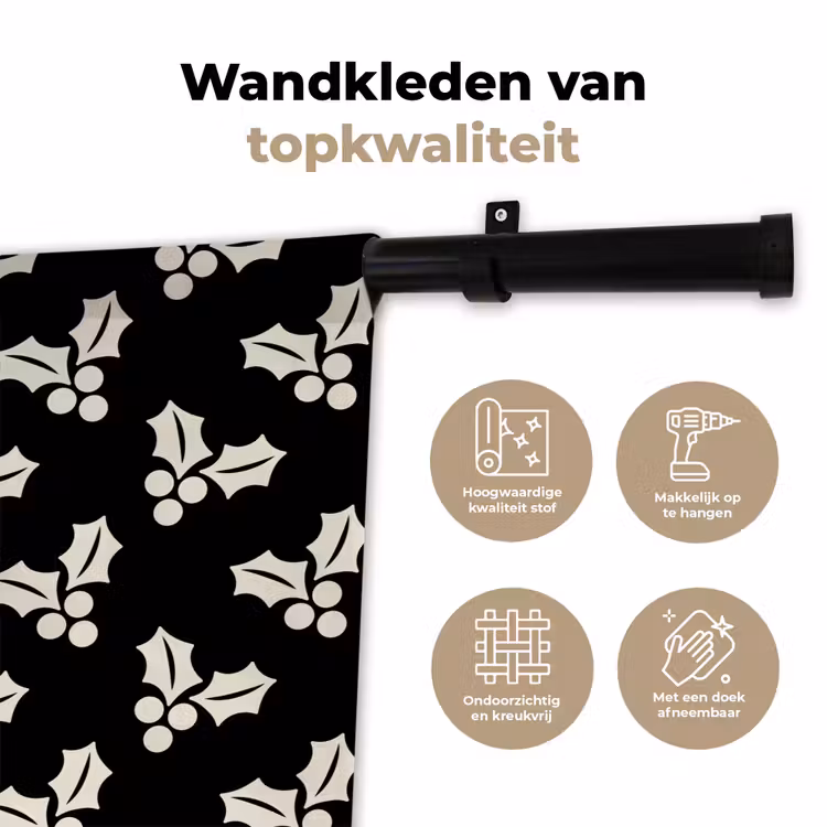 Wandkleed - Kerst - Zwart - Wit - Hulst — 3