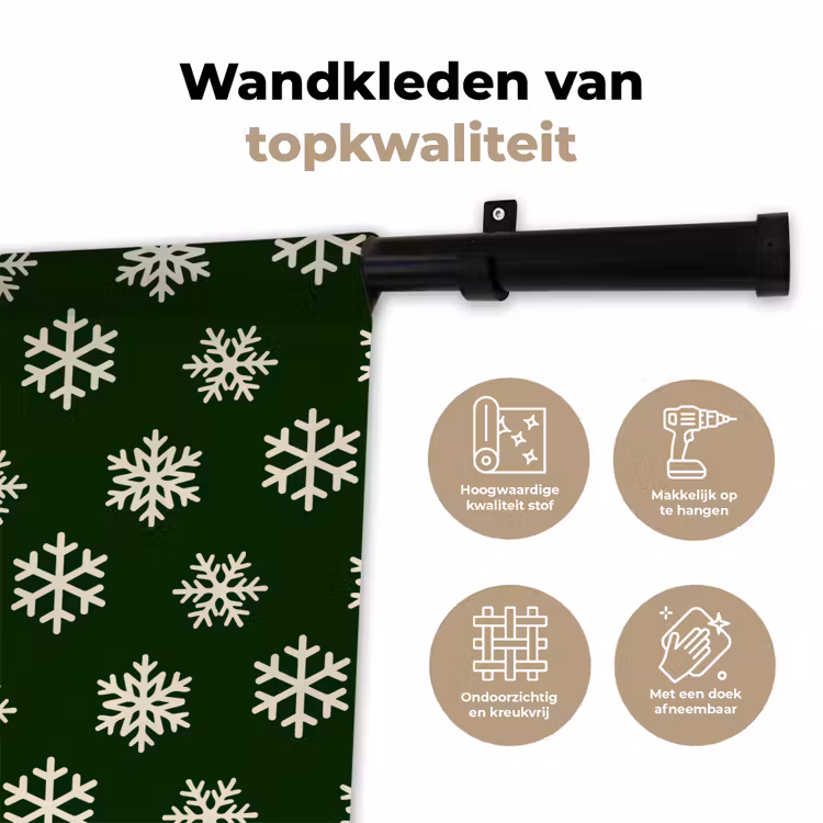 Wandkleed - Sneeuwvlok - Groen - Wit - Kerst — 3