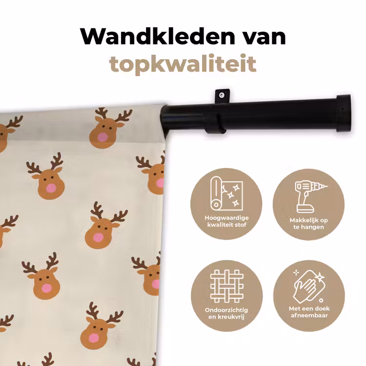 Wandkleed - Rendieren - Kerst - Crème - Roze — 3