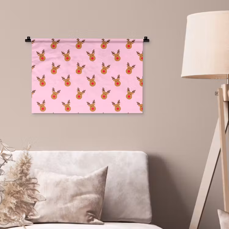 Wandkleed - Rendieren - Kerst - Roze - Rood — 2