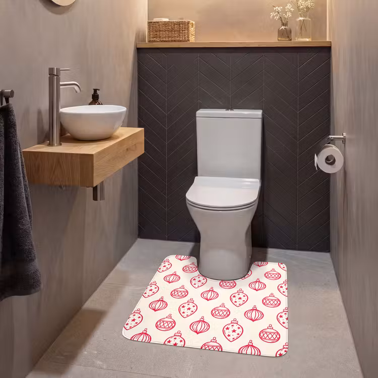 WC Mat - Kerstbal - Crème - Rood — 2