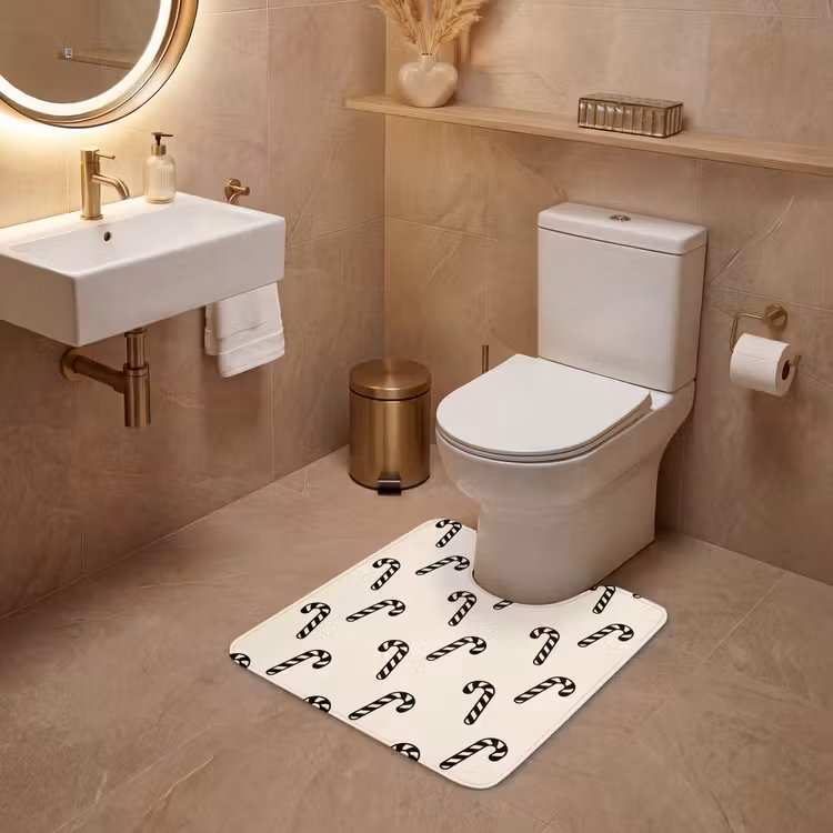 WC Mat - Kerst - Zwart - Crème - Zuurstok — 3
