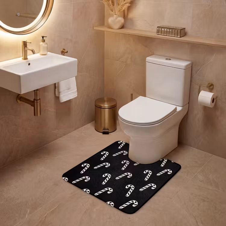 WC Mat - Kerst - Zwart - Wit - Zuurstok — 3