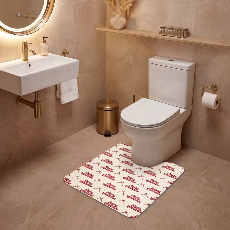 WC Mat - Tekst - Rood - Crème - Strik — 3
