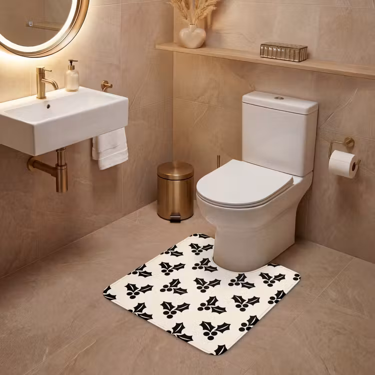 WC Mat - Hulst - Wit - Zwart - Kerst — 3
