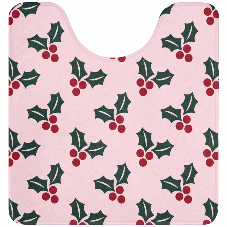 WC Mat - Kerst - Hulst - Groen - Roze — 1