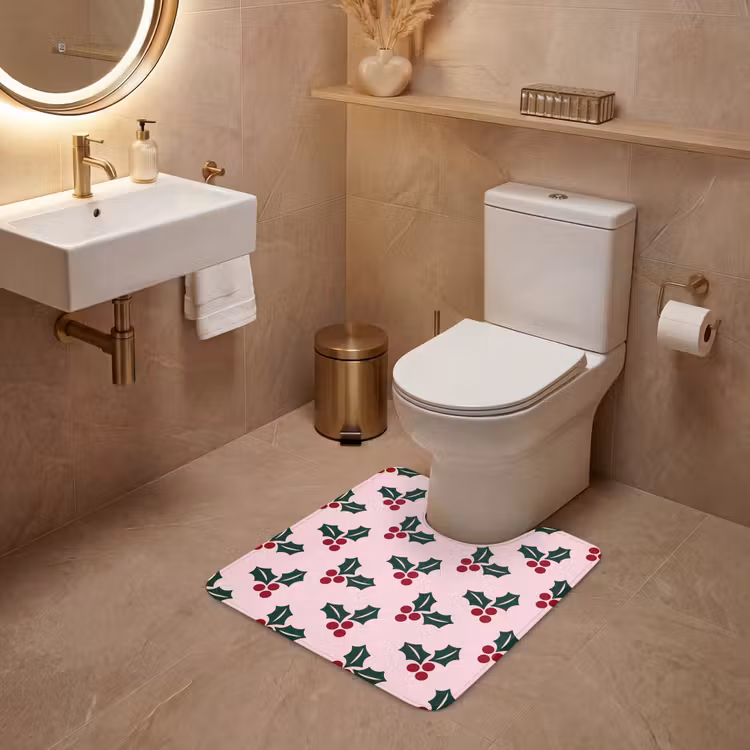 WC Mat - Kerst - Hulst - Groen - Roze — 3