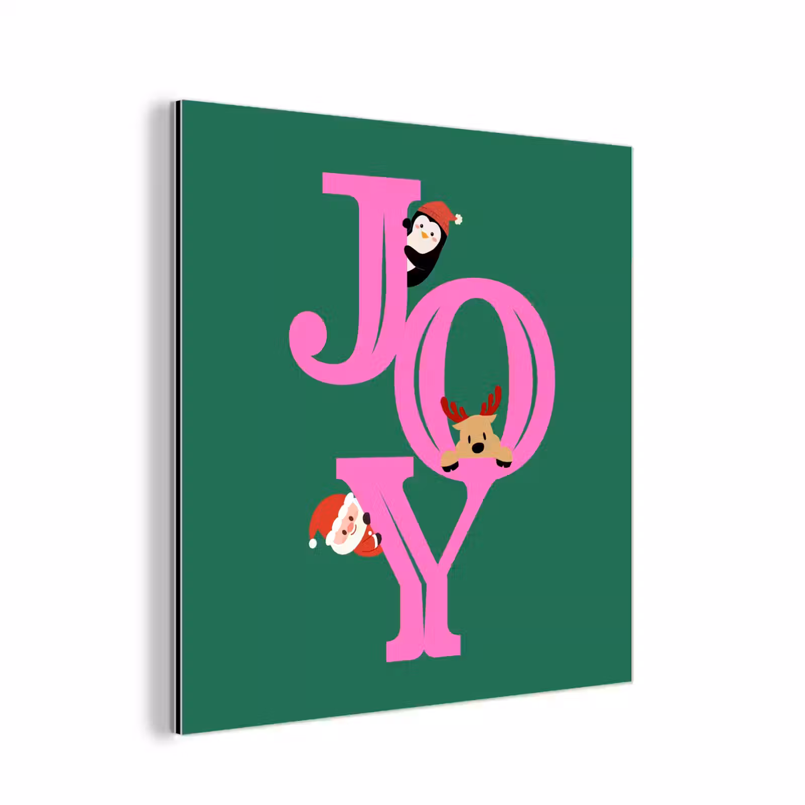 Aluminium schilderij - Joy - Kerst - Animatie - Roze - Groen — 1