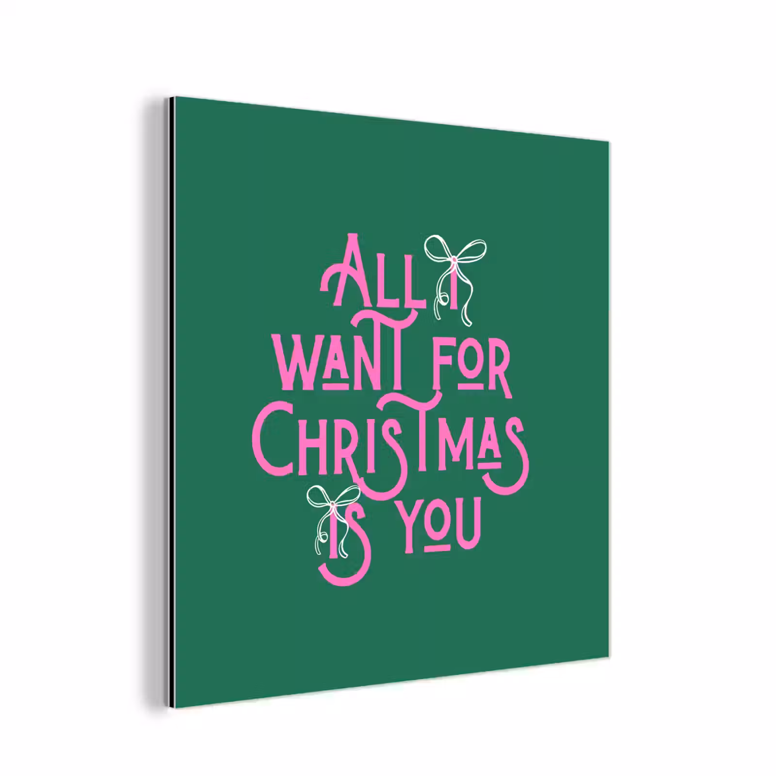 Aluminium schilderij - Kerst - Tekst - Roze - Groen — 1