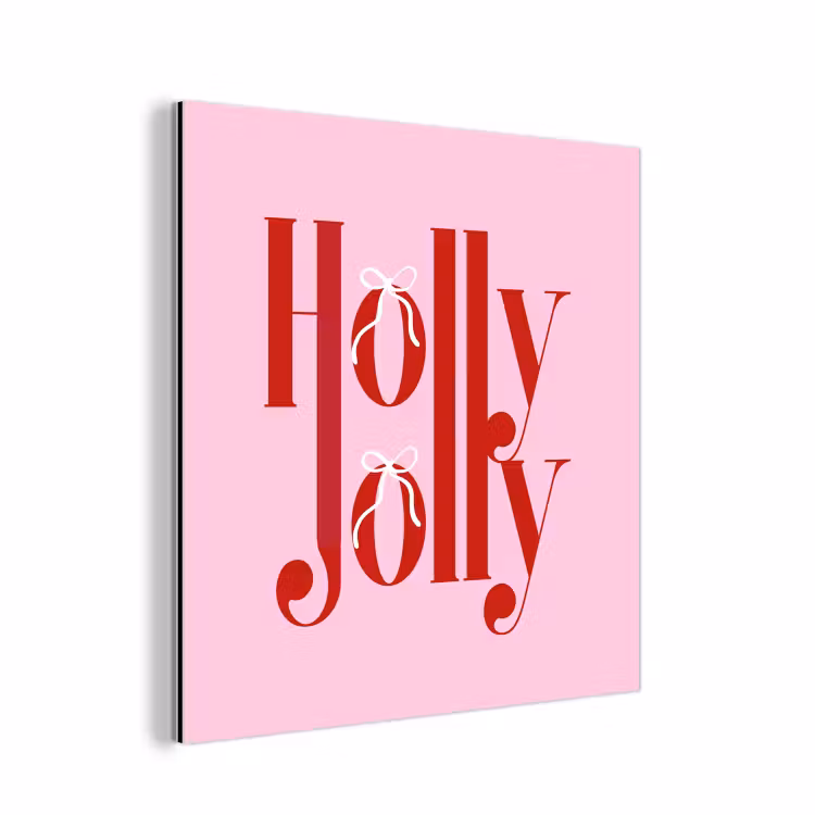 Aluminium schilderij - Kerst - Tekst - Rood - Roze — 1