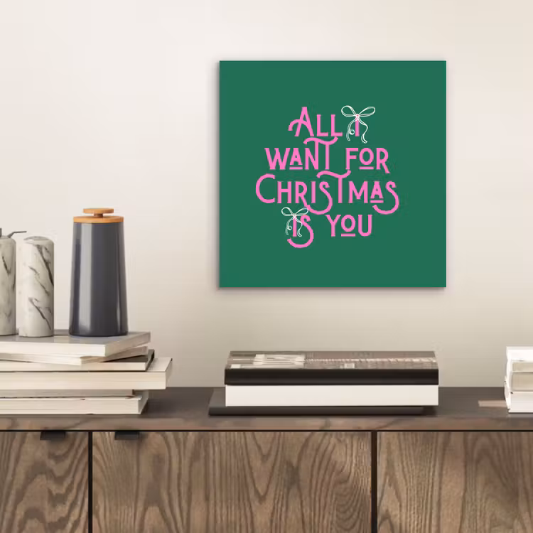 Aluminium schilderij - Kerst - Tekst - Roze - Groen — 2