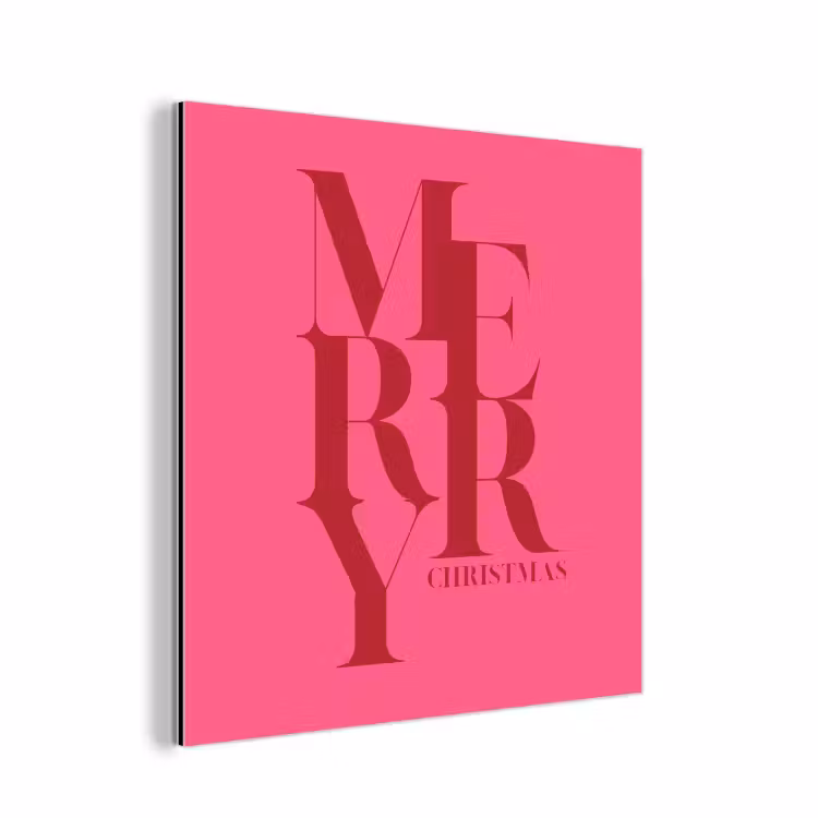 Aluminium schilderij - Merry - Tekst - Kerst - Roze — 1