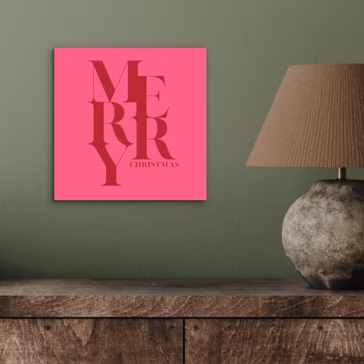Aluminium schilderij - Merry - Tekst - Kerst - Roze — 3