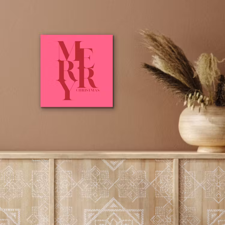Aluminium schilderij - Merry - Tekst - Kerst - Roze — 5