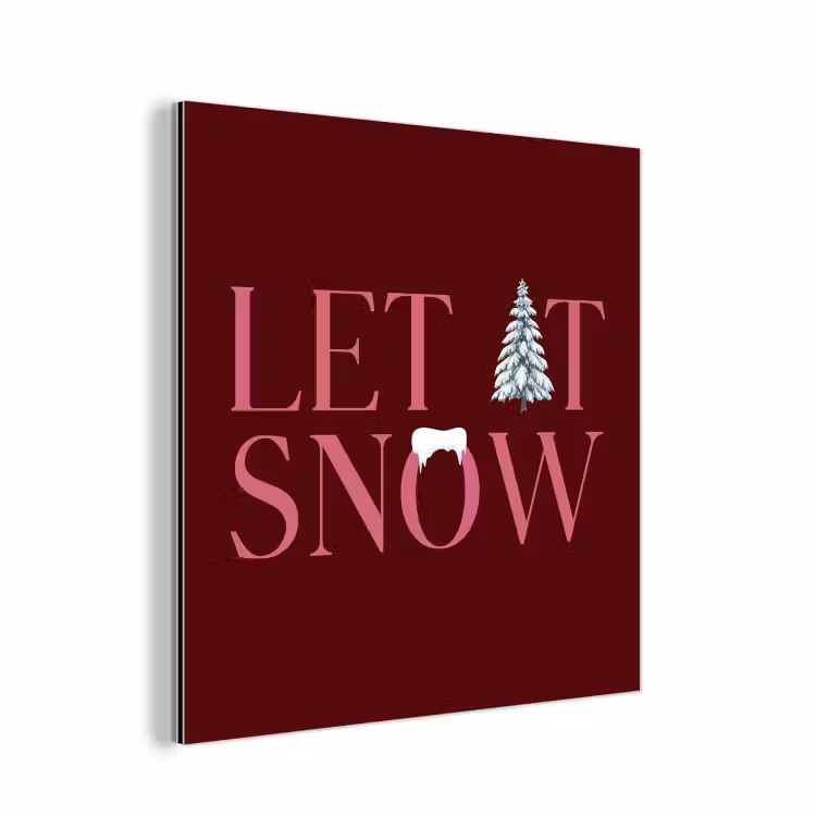 Aluminium schilderij - Tekst - Kerst - Sneeuw - Roze — 1