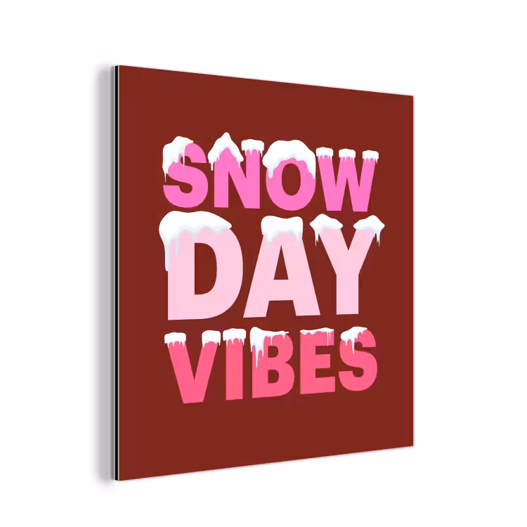 Aluminium schilderij - Kerst - Tekst - Sneeuw - Rood - Roze — 1