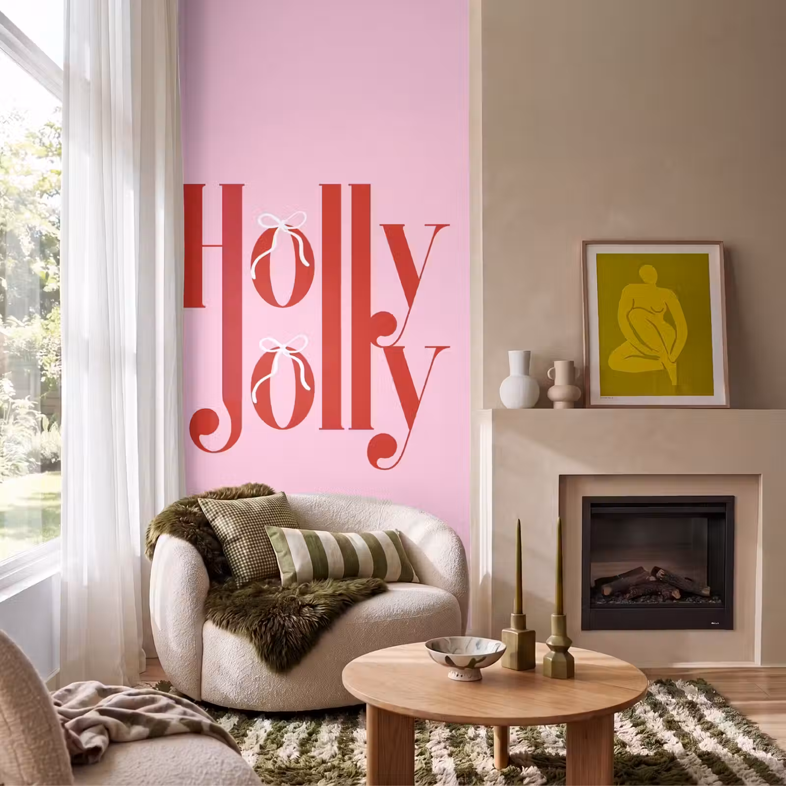 Behang - Kerst - Tekst - Rood - Roze — 1