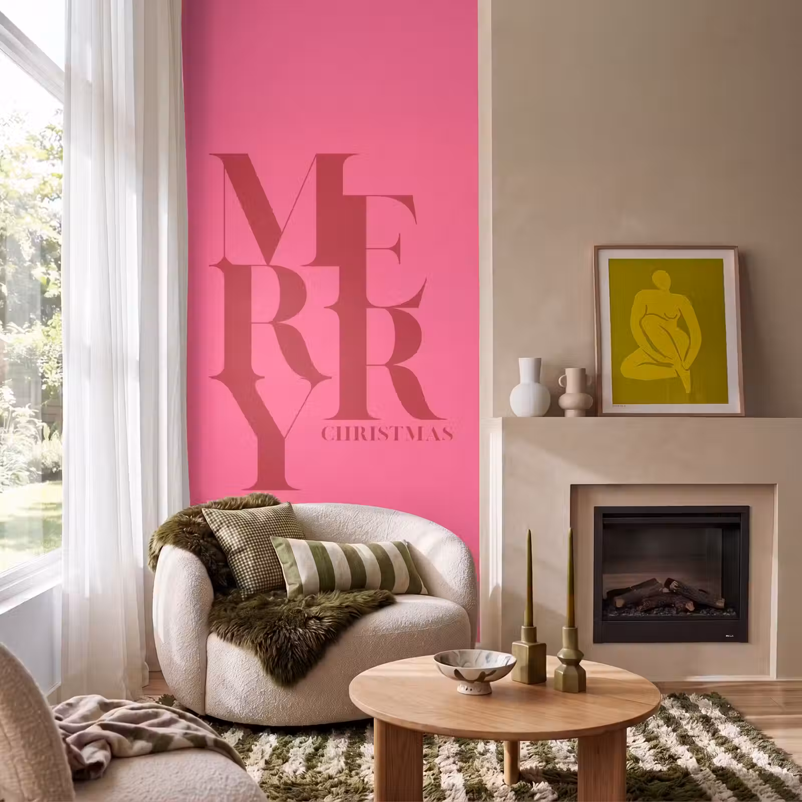 Behang - Merry - Tekst - Kerst - Roze — 1