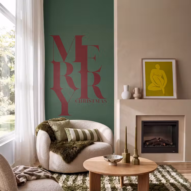 Behang - Merry - Tekst - Groen - Kerst — 1