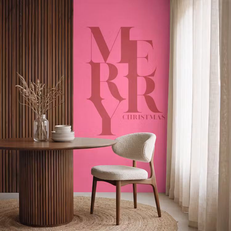 Behang - Merry - Tekst - Kerst - Roze — 4