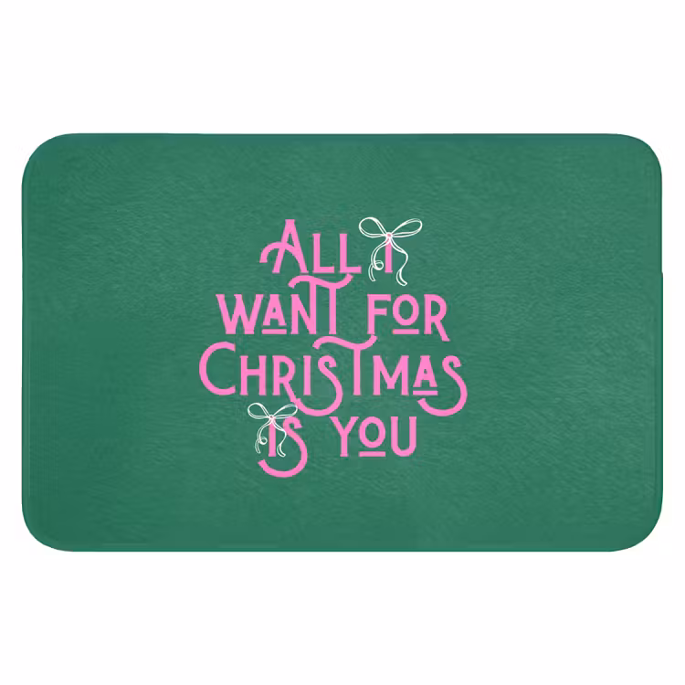 Badmat - Kerst - Tekst - Roze - Groen — 1