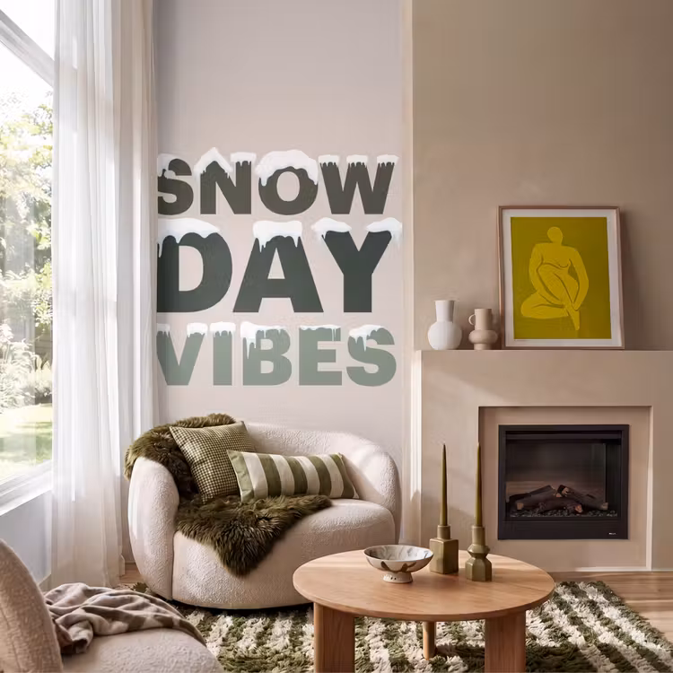 Behang - Sneeuw - Tekst - Kerst - Beige — 1