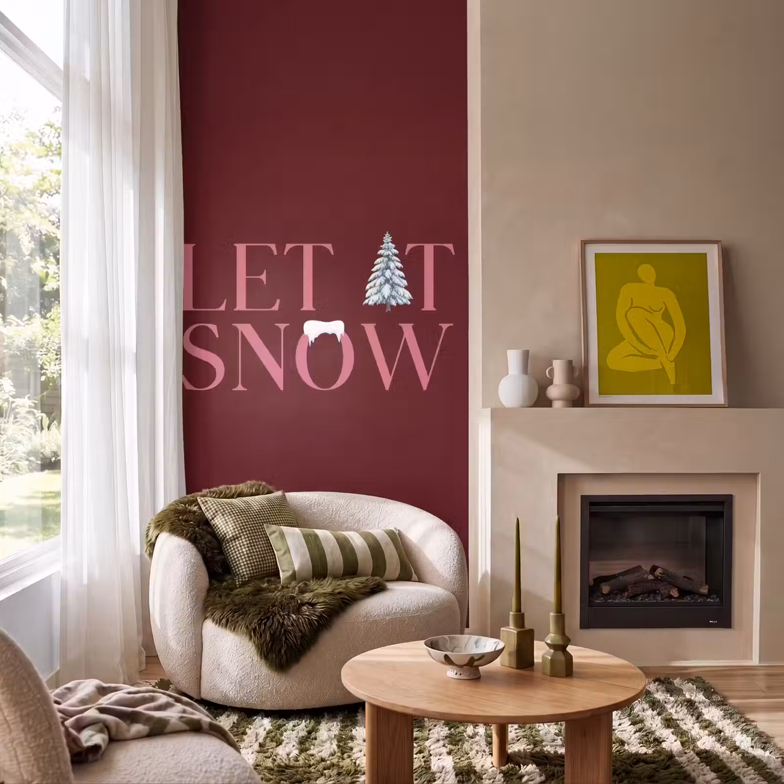 Behang - Tekst - Kerst - Sneeuw - Roze — 1