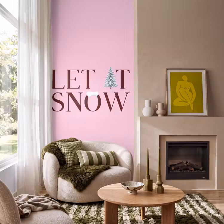 Behang - Kerst - Tekst - Sneeuw - Roze — 1