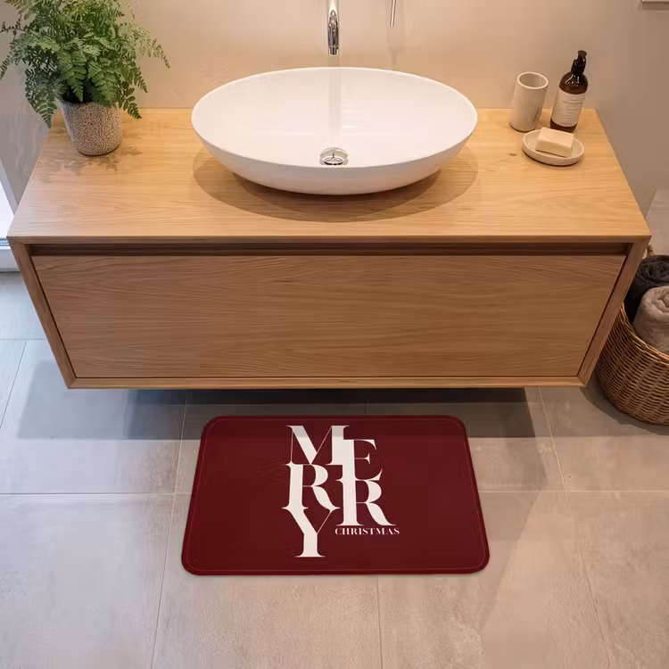 Badmat - Merry - Tekst - Donker - Rood — 2