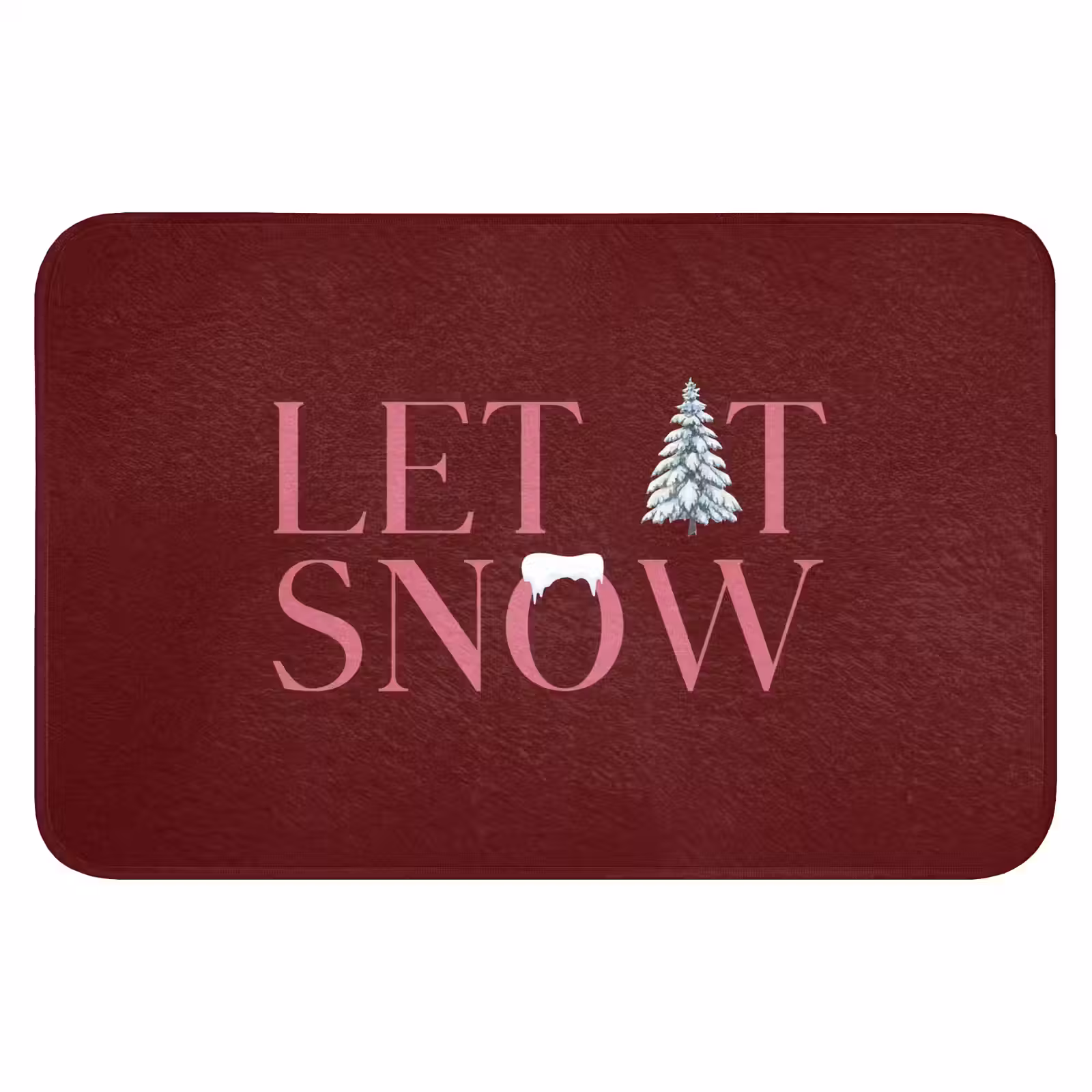 Badmat - Tekst - Kerst - Sneeuw - Roze — 1