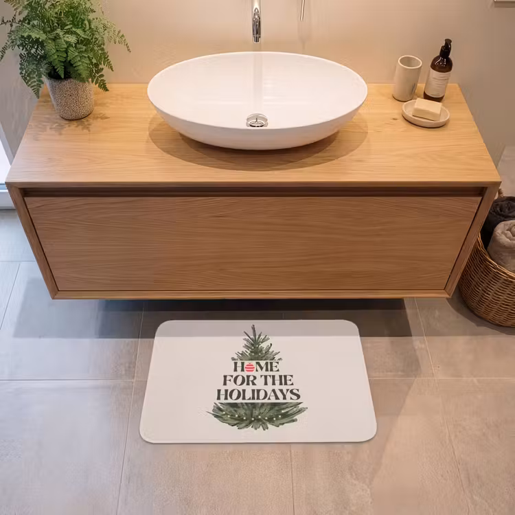Badmat - Kerst - Tekst - Kerstboom - Beige — 2