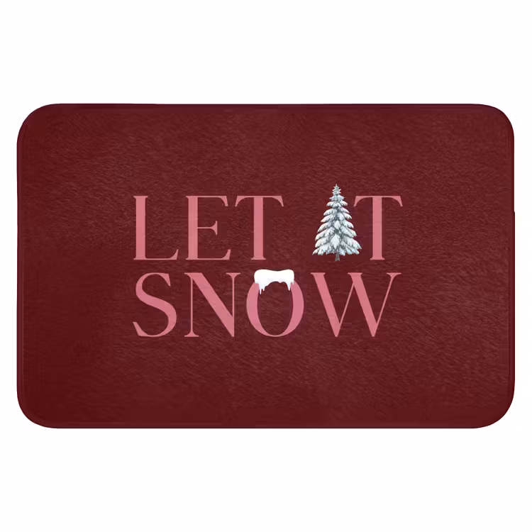 Badmat - Tekst - Kerst - Sneeuw - Roze — 1