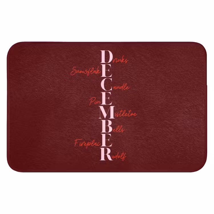 Badmat - December - Tekst - Kerst - Burgundy — 1