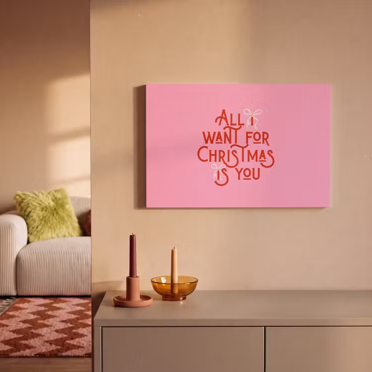 Canvas schilderij - Tekst - Kerst - Roze - Rood — 1