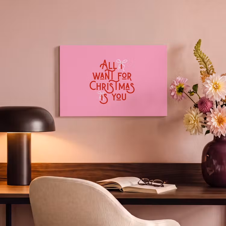 Canvas schilderij - Tekst - Kerst - Roze - Rood — 3