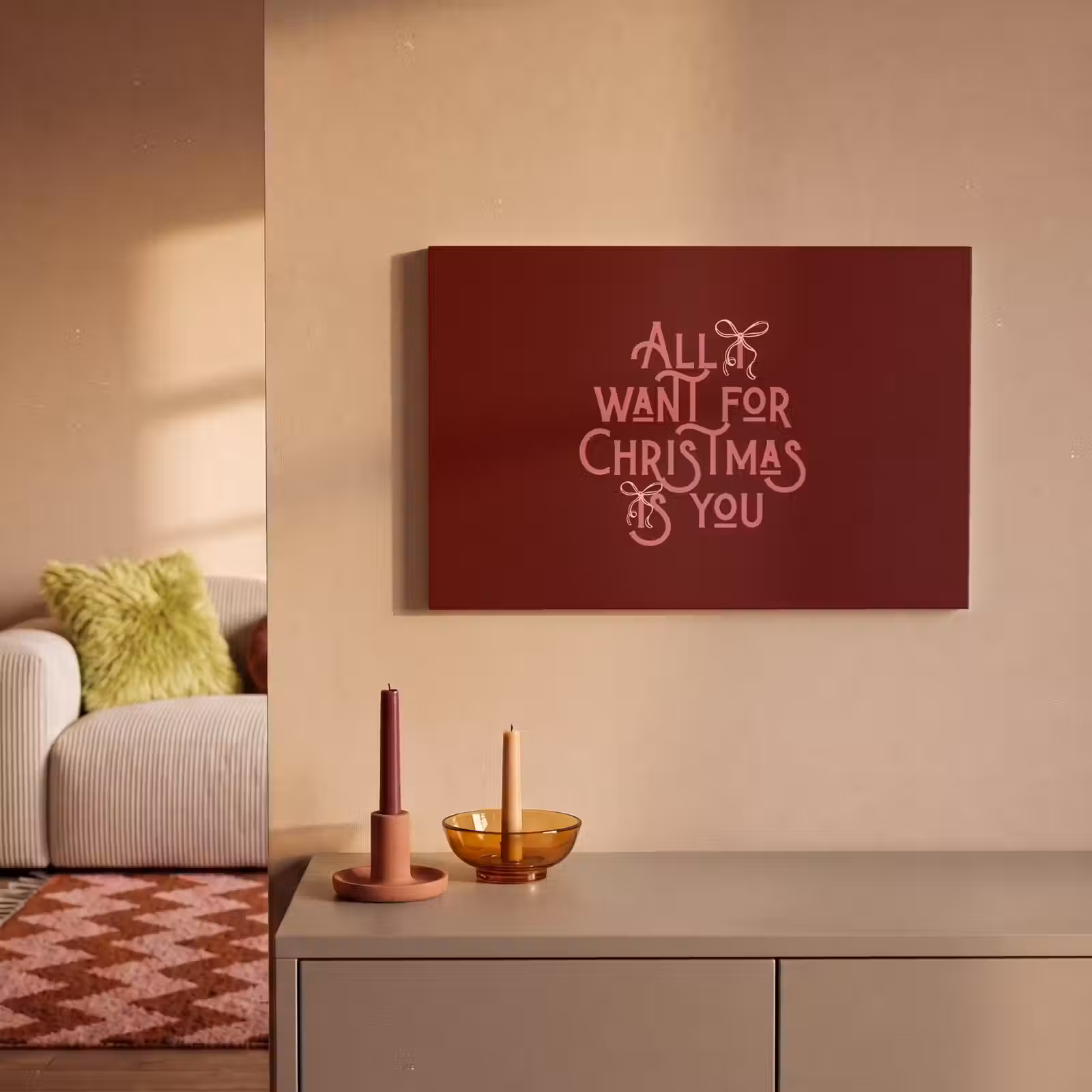Canvas schilderij - Tekst - Kerst - Rood - Roze — 1