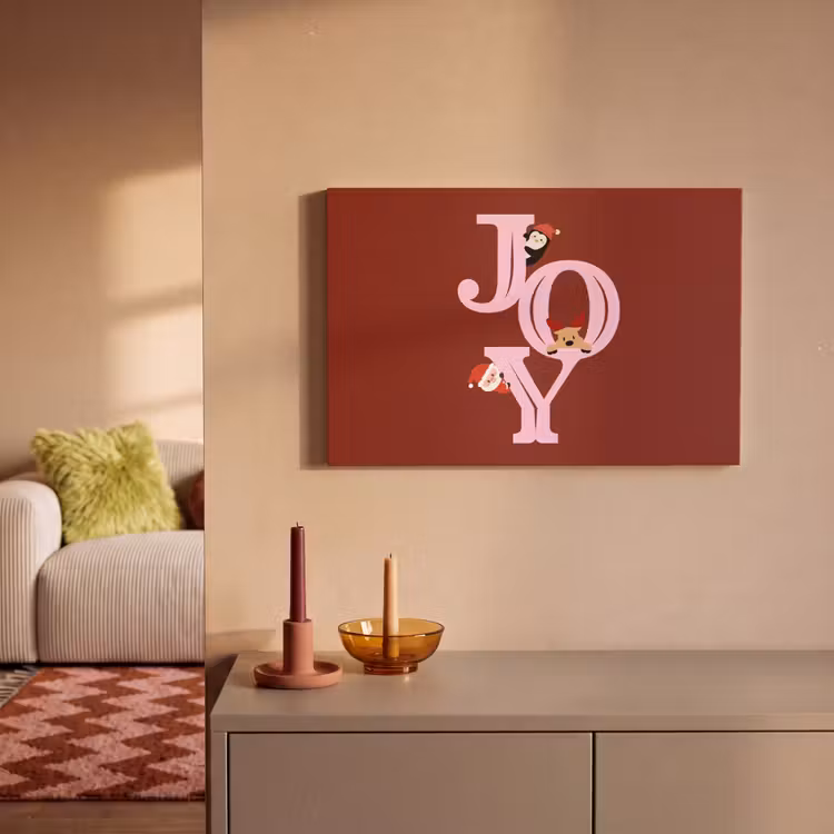 Canvas schilderij - Joy - Kerst - Animatie - Rood - Roze — 1