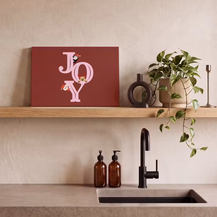 Canvas schilderij - Joy - Kerst - Animatie - Rood - Roze — 2