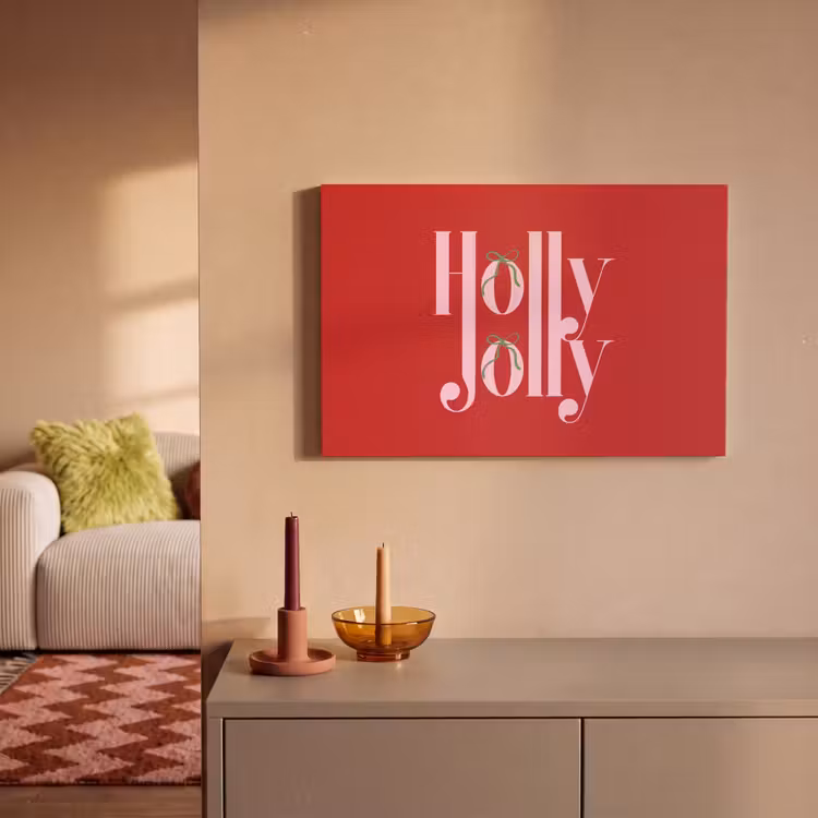 Canvas schilderij - Kerst - Roze - Rood - Tekst — 1