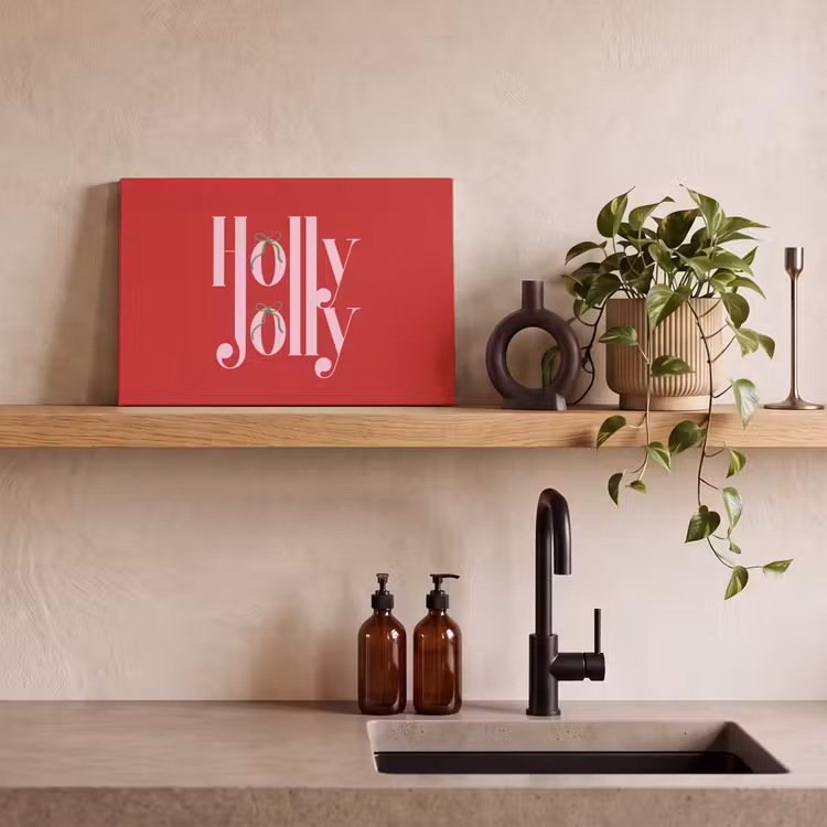 Canvas schilderij - Kerst - Roze - Rood - Tekst — 2