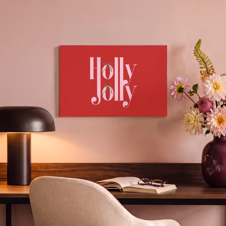 Canvas schilderij - Kerst - Roze - Rood - Tekst — 3