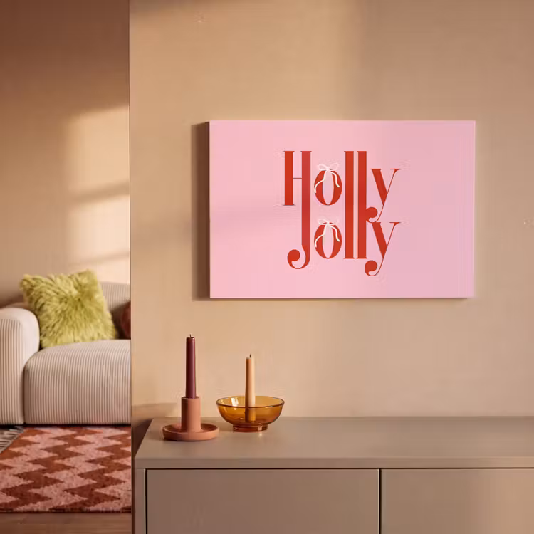 Canvas schilderij - Kerst - Tekst - Rood - Roze — 1