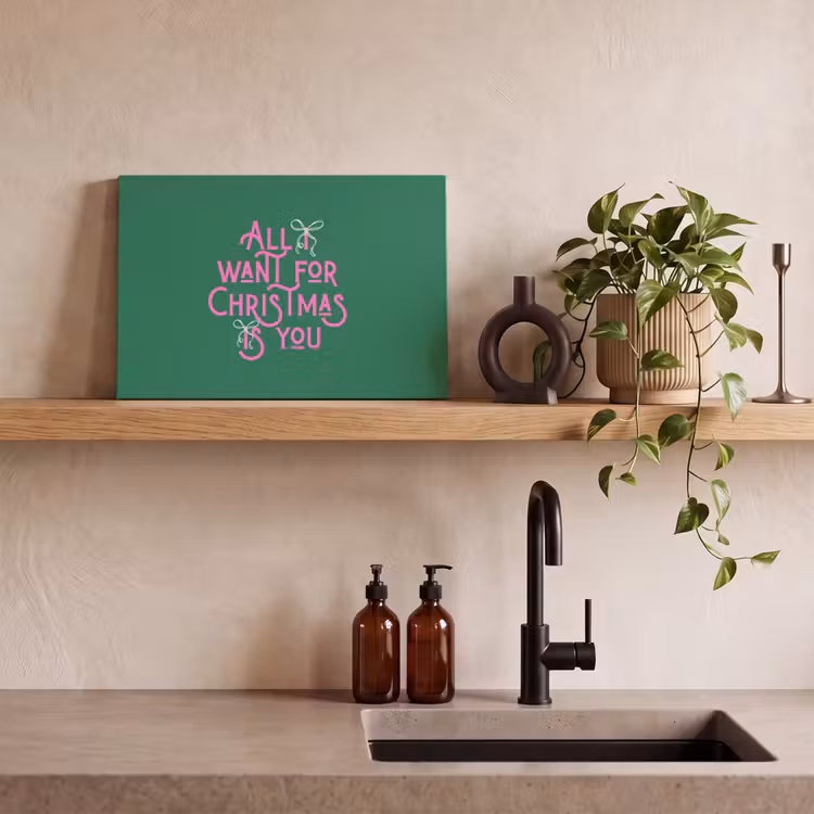 Canvas schilderij - Kerst - Tekst - Roze - Groen — 2