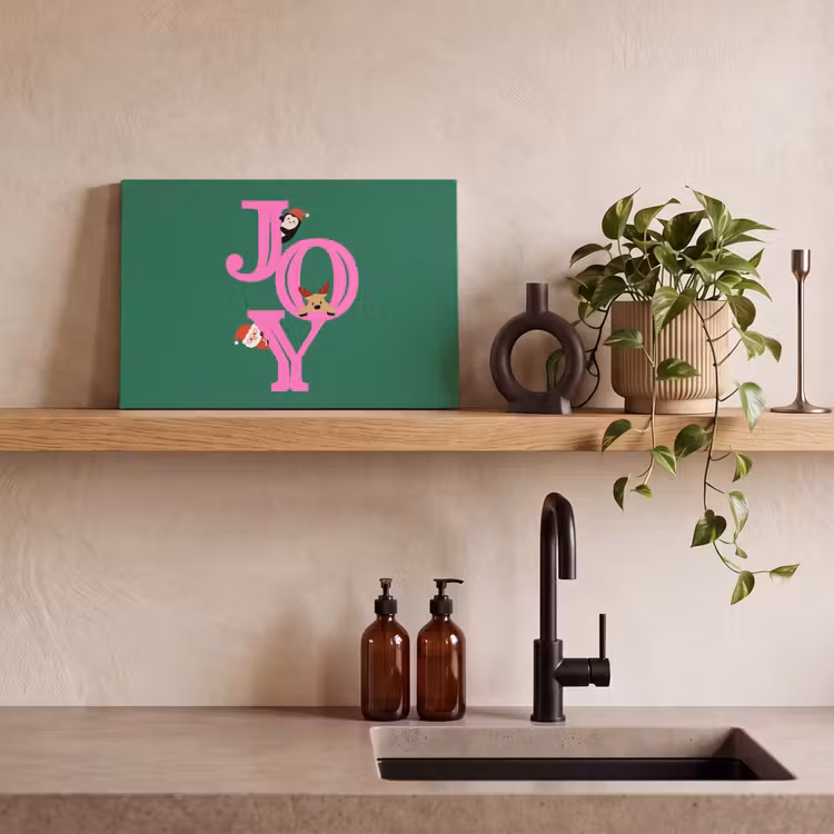Canvas schilderij - Joy - Kerst - Animatie - Roze - Groen — 2