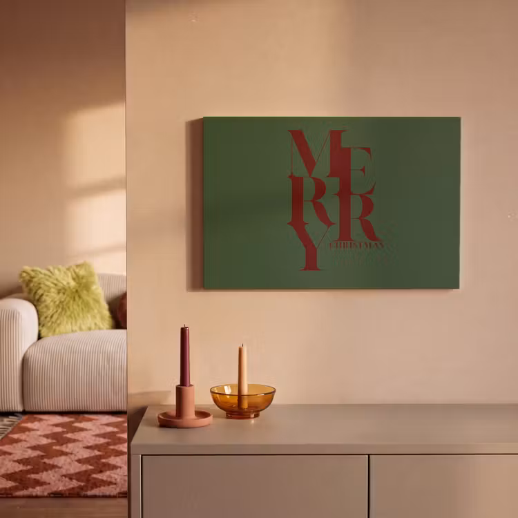 Canvas schilderij - Merry - Tekst - Groen - Kerst — 1