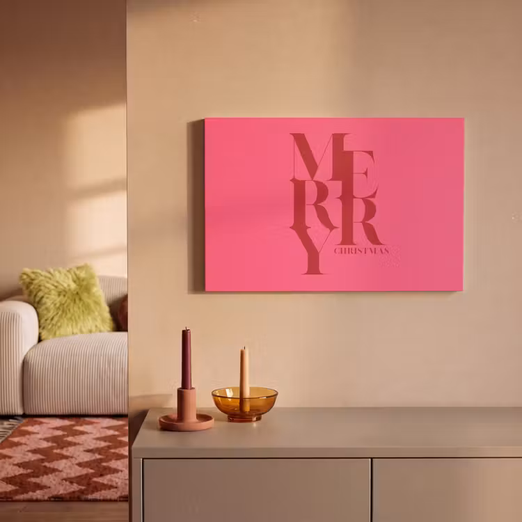 Canvas schilderij - Merry - Tekst - Kerst - Roze — 1