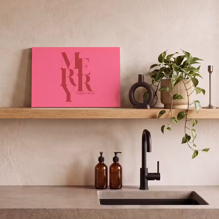 Canvas schilderij - Merry - Tekst - Kerst - Roze — 2