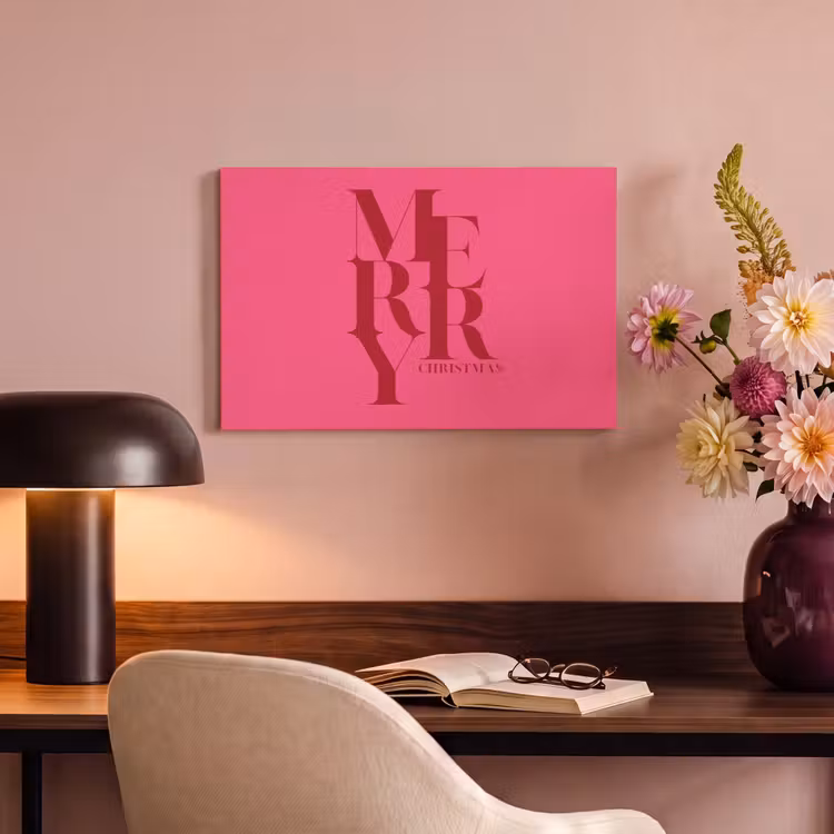 Canvas schilderij - Merry - Tekst - Kerst - Roze — 3