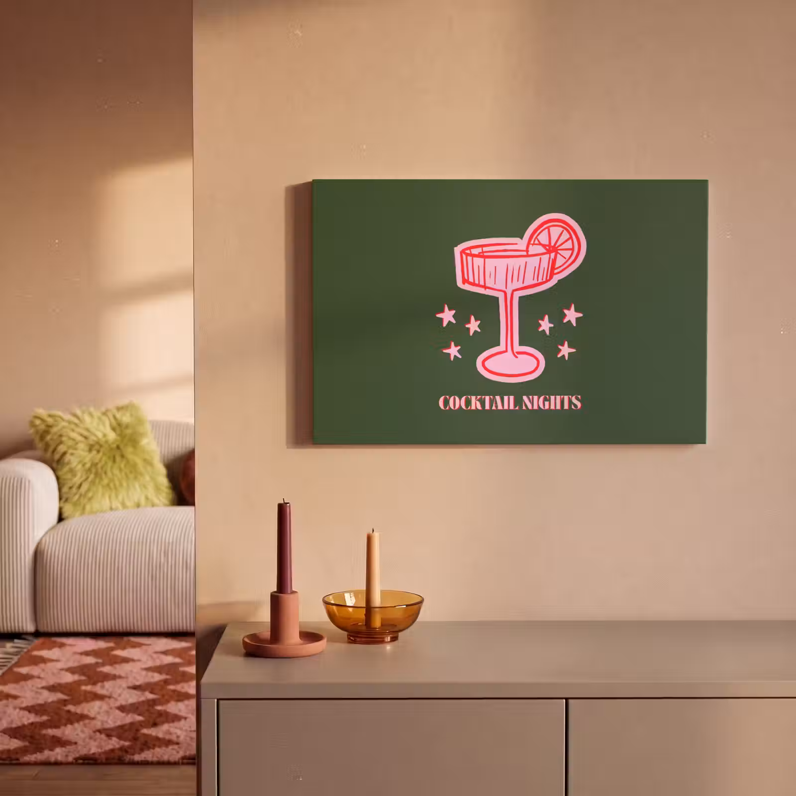 Canvas schilderij - Cocktail - Kerst - Roze - Groen — 1