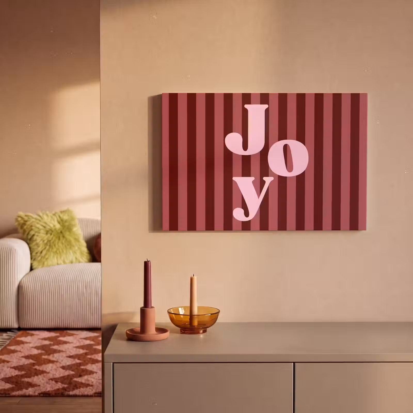 Canvas schilderij - Joy - Kerst - Tekst - Roze — 1